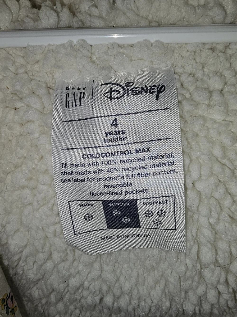 GAP White Puffer Jacket with Navy Mickey Print
